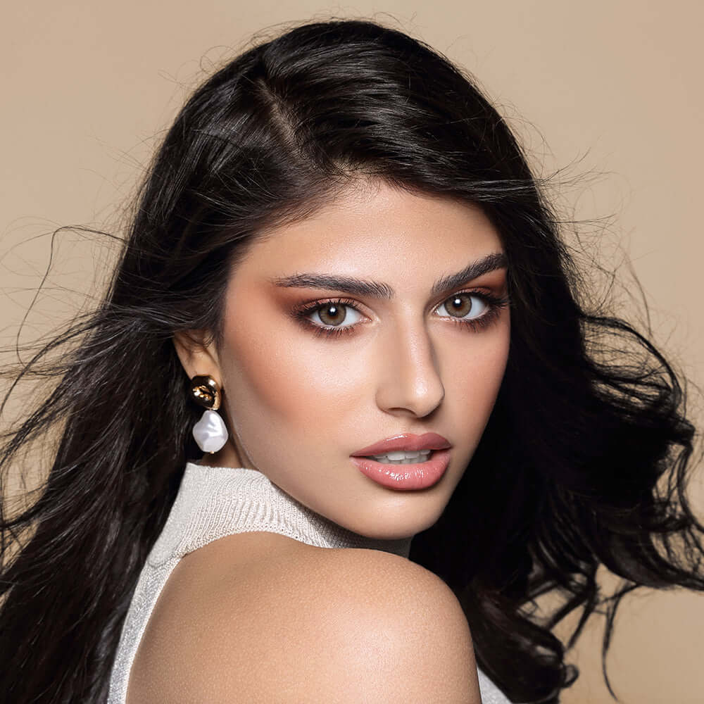 Bella Diamond prescription Contact Lenses, Agate Brown, Bella Diamond Collection, rich browns with beautiful medium hazel tones, brown color contact lenses, dark chocolate limbal ring