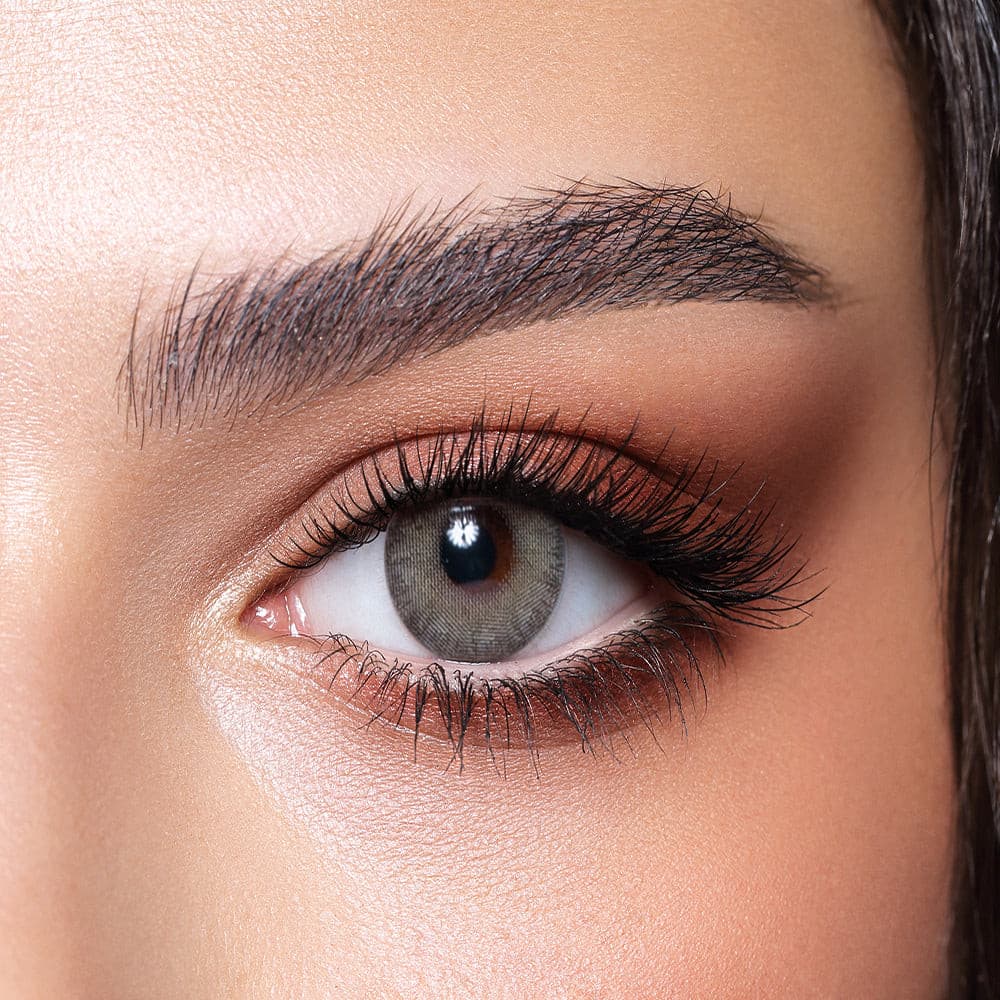Bella Elite Contact Lenses, Gray Olive, Bella Elite Collection, pistachio base color, grey highlights, Eye color