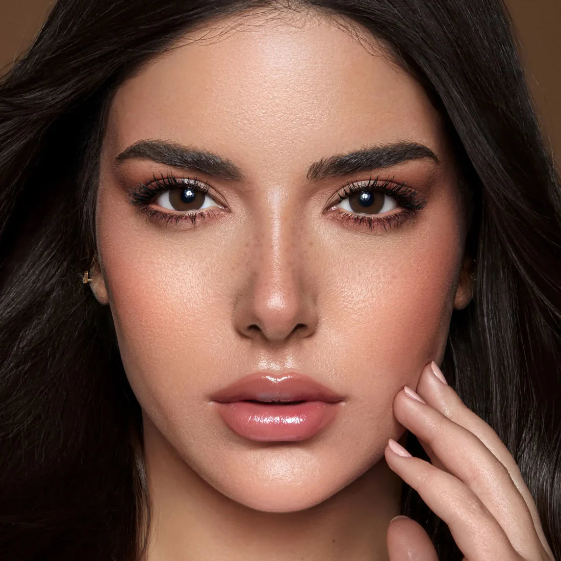 Bella Lava DYE Contact Lenses, Daily Collection, Model wearing DYE Lava Contact Lenses, deep natural brown color