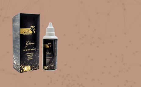 Bottle and packaging of Bella Glow on a brown background