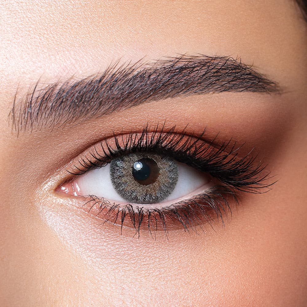 Bella Natural Cool Gray, Cool Gray colored contacts, blend gray with a starburst brown print.
