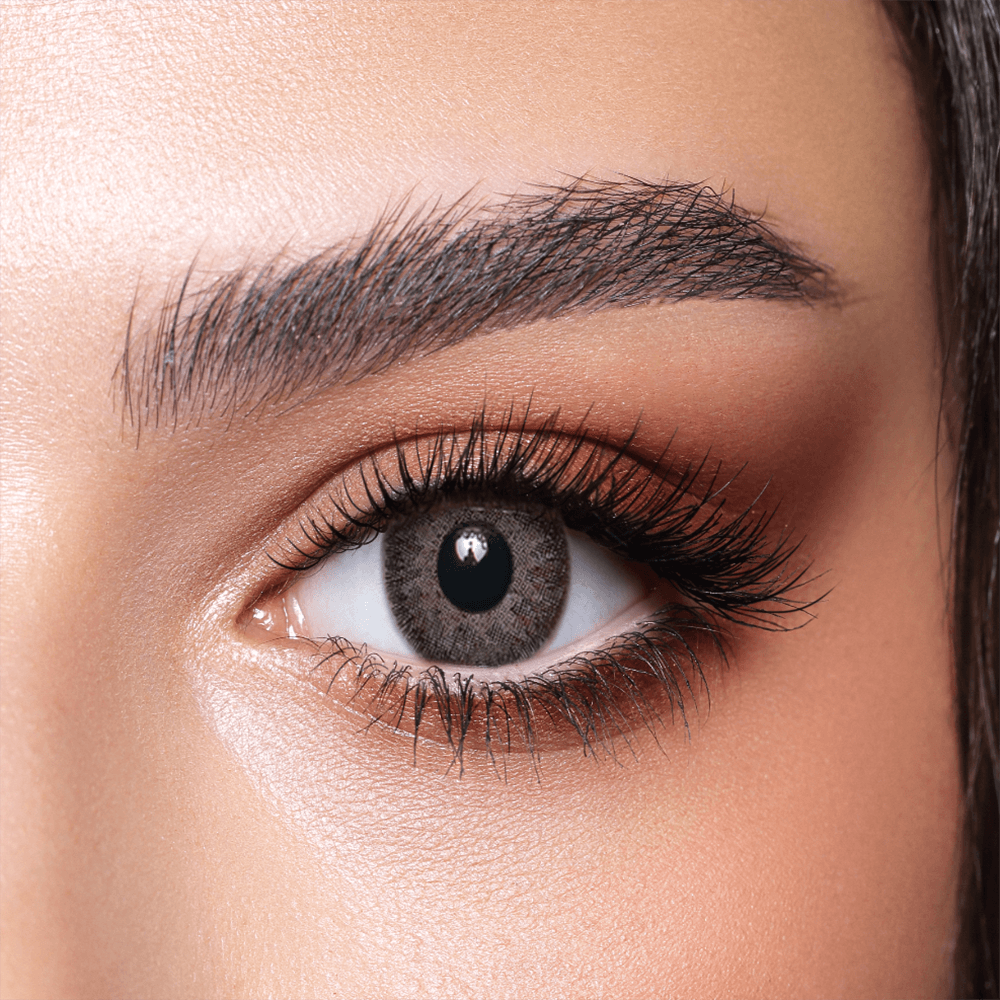 Close-up of Bella Garnet lenses, warm brown-gray mix, daily wear, Bella Garnet Contact Lenses
