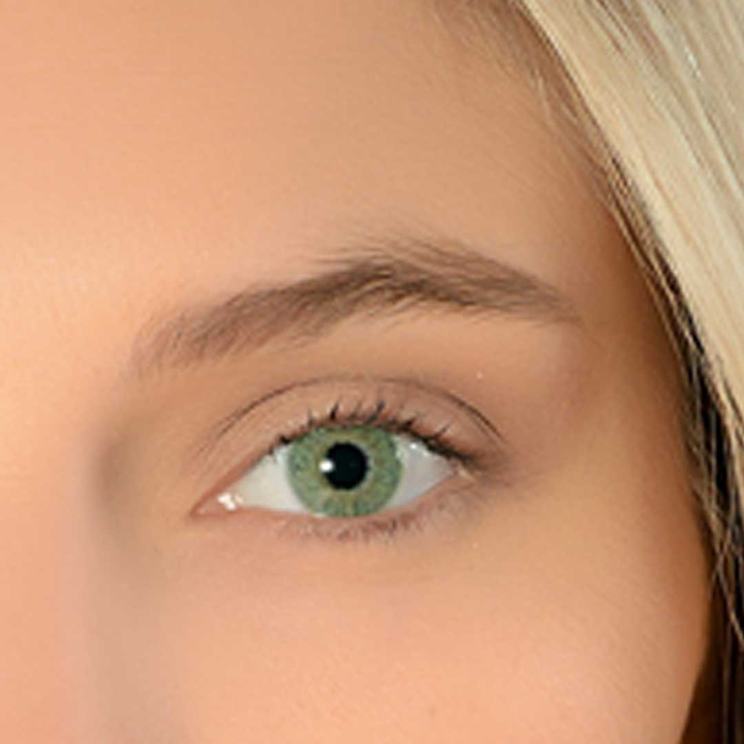 Natural Green, Bella Natural Collection, Bella Colour Contact Lenses in Natural Green, shades of green with hints of gold, goldish limbal ring that adds depth
