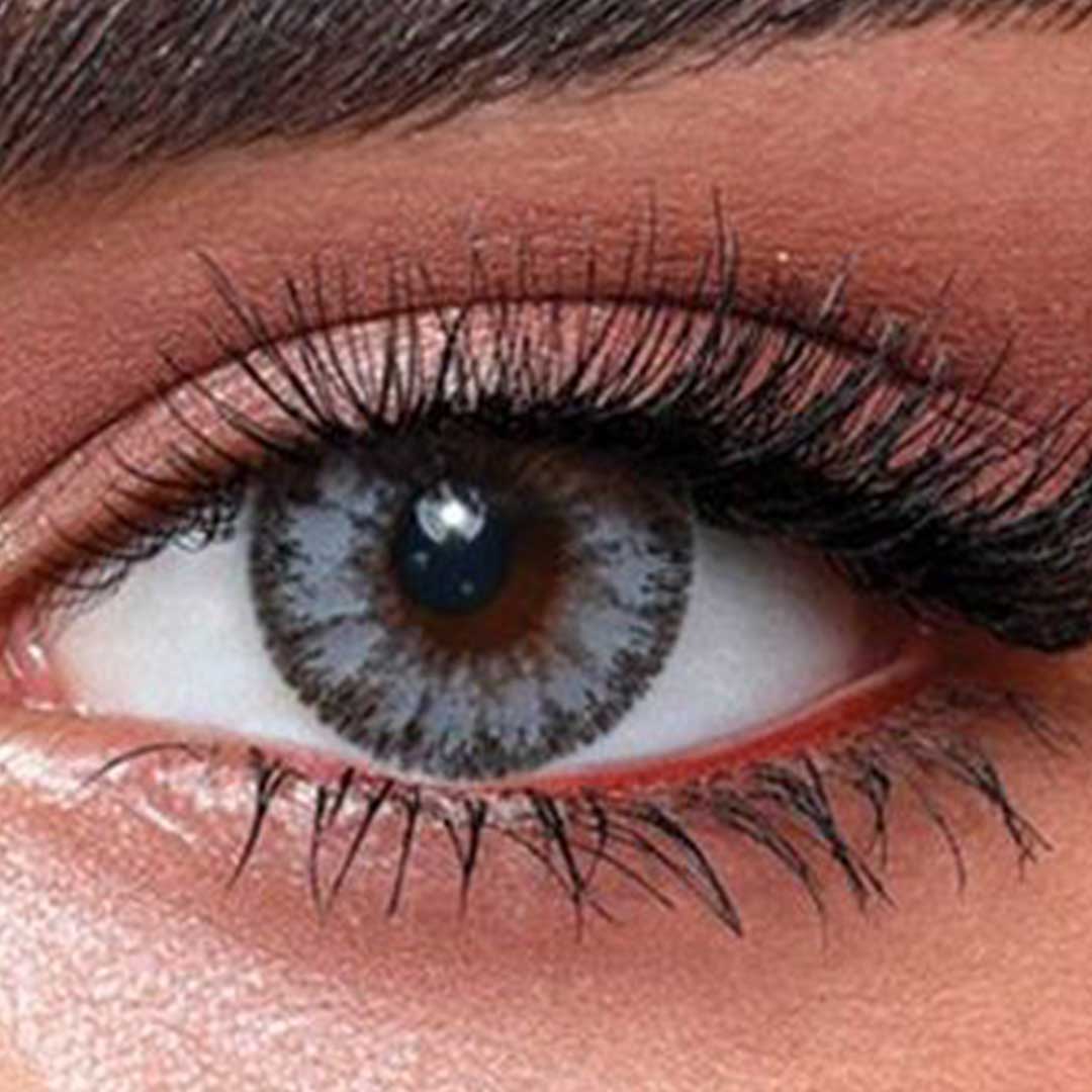 Bella Glow colored Contact Lenses, Radiant Gray, rich radiant and beautiful medium gray tones, light blue gray eye color