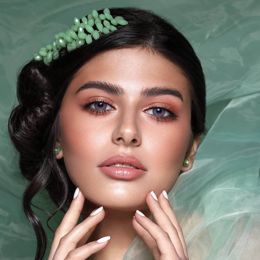 Bella prescription color contact lenses, Lavender Gray , Bella Elite Collection, Blending light purple with heather gray tones, a soft limbal ring