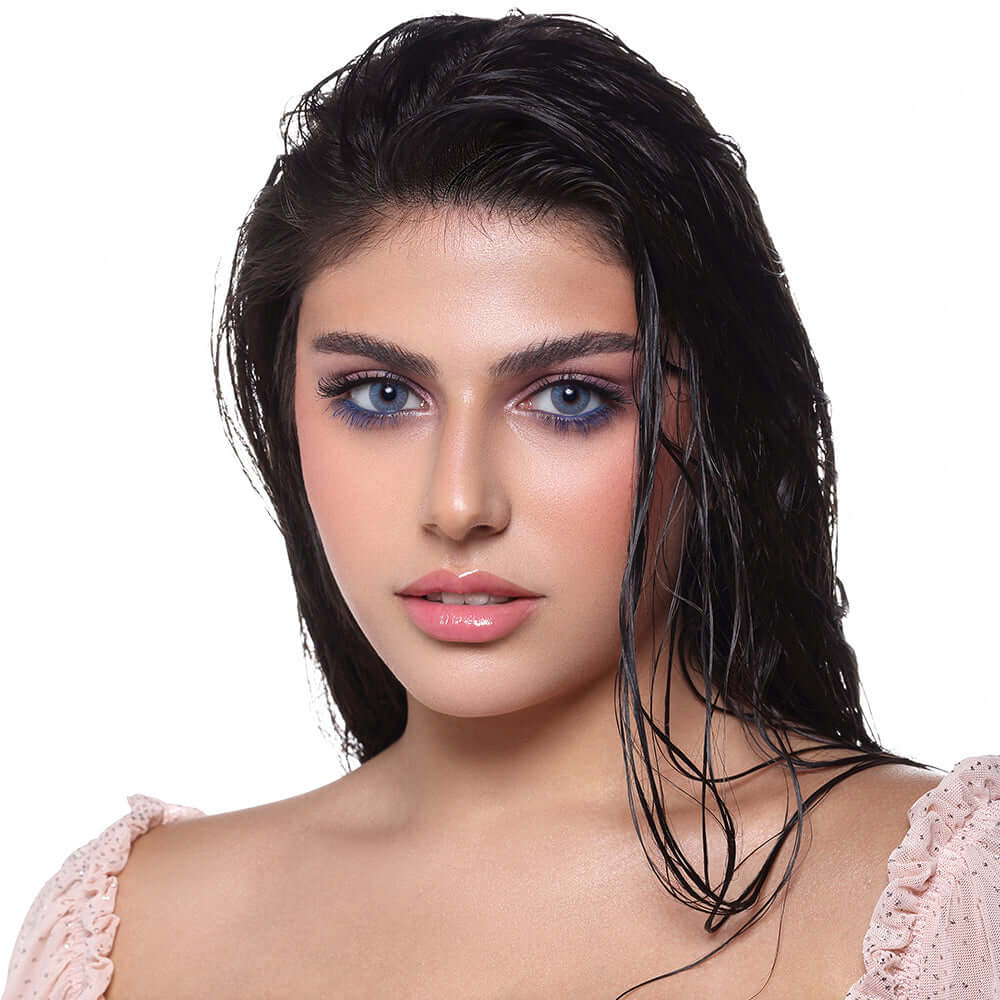 Bella prescription contact lenses, Moon Stone, Bella Diamond Collection, bright and blue eyes, blue lens with light eyes