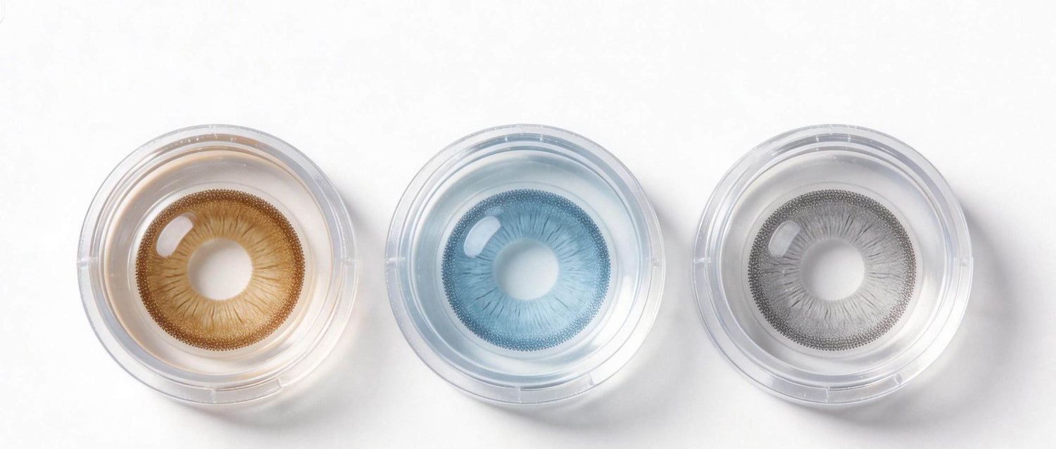 three pieces of coloured contact lenses