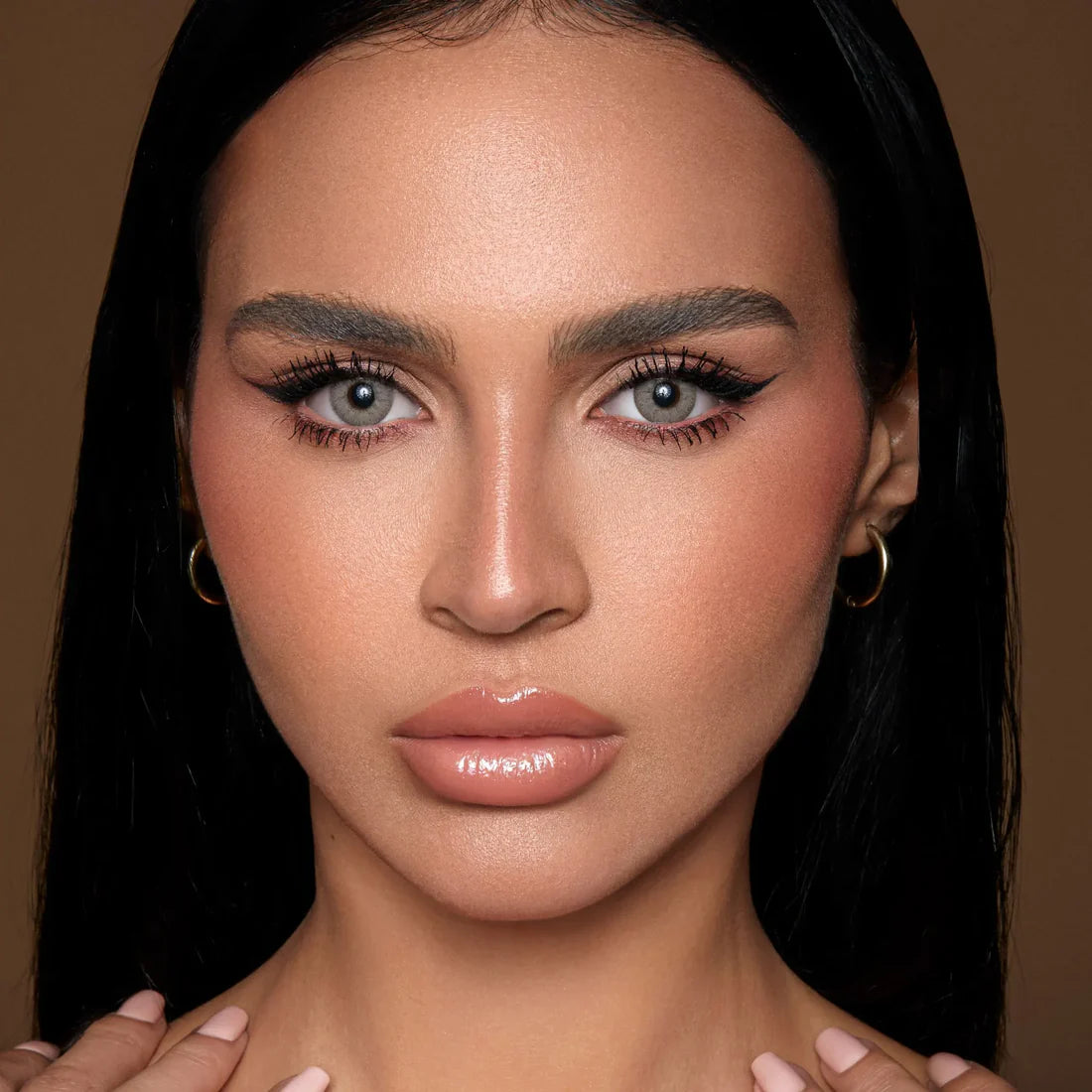 Silver Lace DYE Monthly Contact Lenses in Dusty Gray, Monthly Wear, Model wearing Bella Silver Lace DYE Contact Lenses